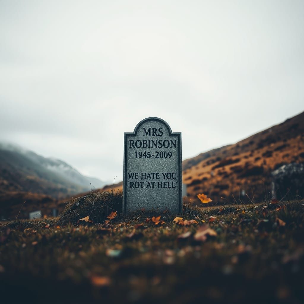 Lonely Tombstone in Autumn Valley: High Contrast Photo