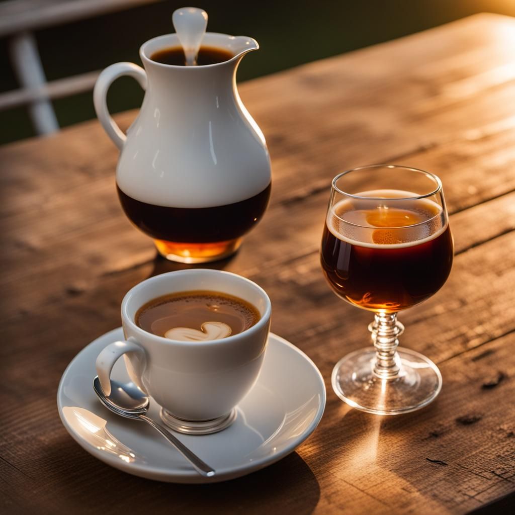 Golden Hour Coffee and Cognac Still Life