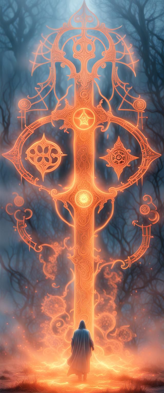 Glowing mist infused with dozens of glowing insubstantial sigils and arcane symbols. Photorealistic hyperdetailed finalR...