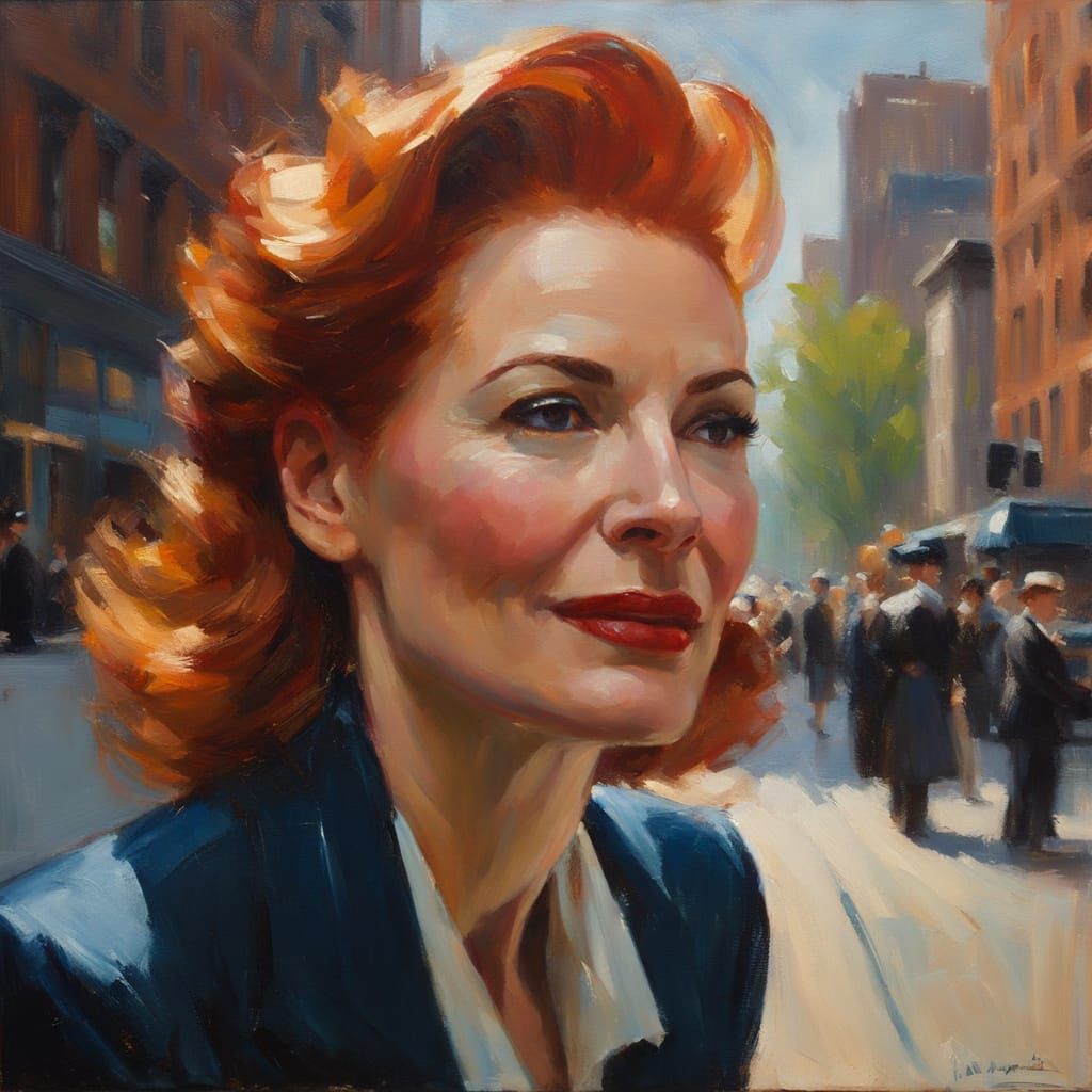 Amused Woman in Blue Suit, Impressionistic Portrait