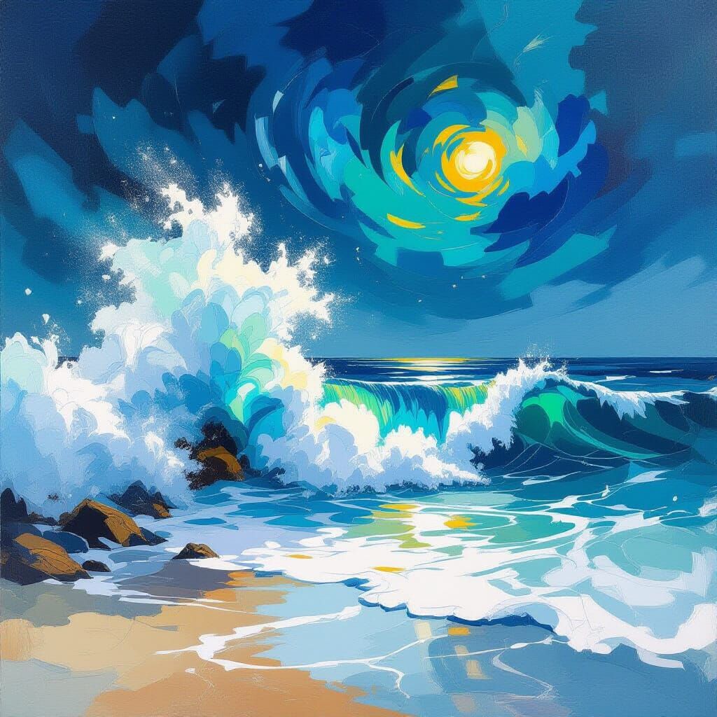 Energetic Abstract Ocean Waves in Dynamic Fluid Art Style