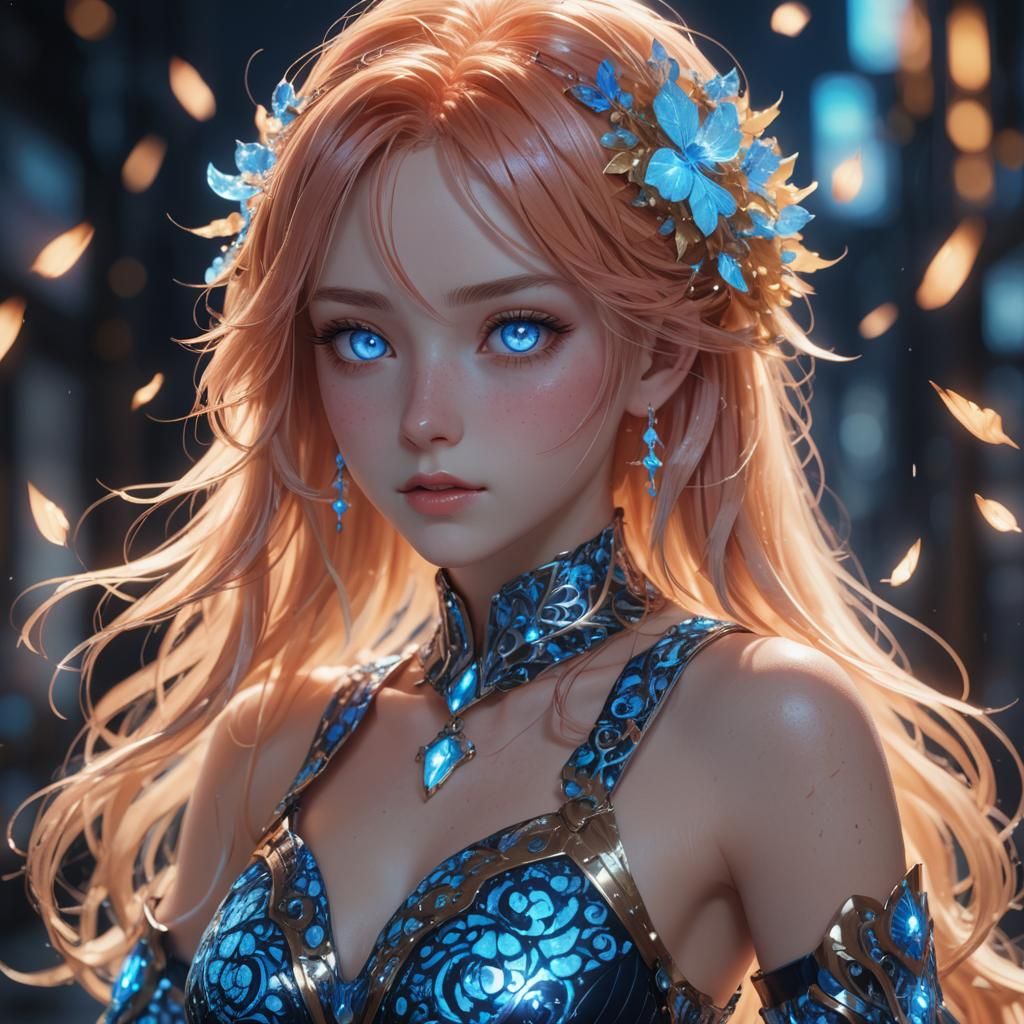 Anime Girl with Glowing Eyes in 3D Style