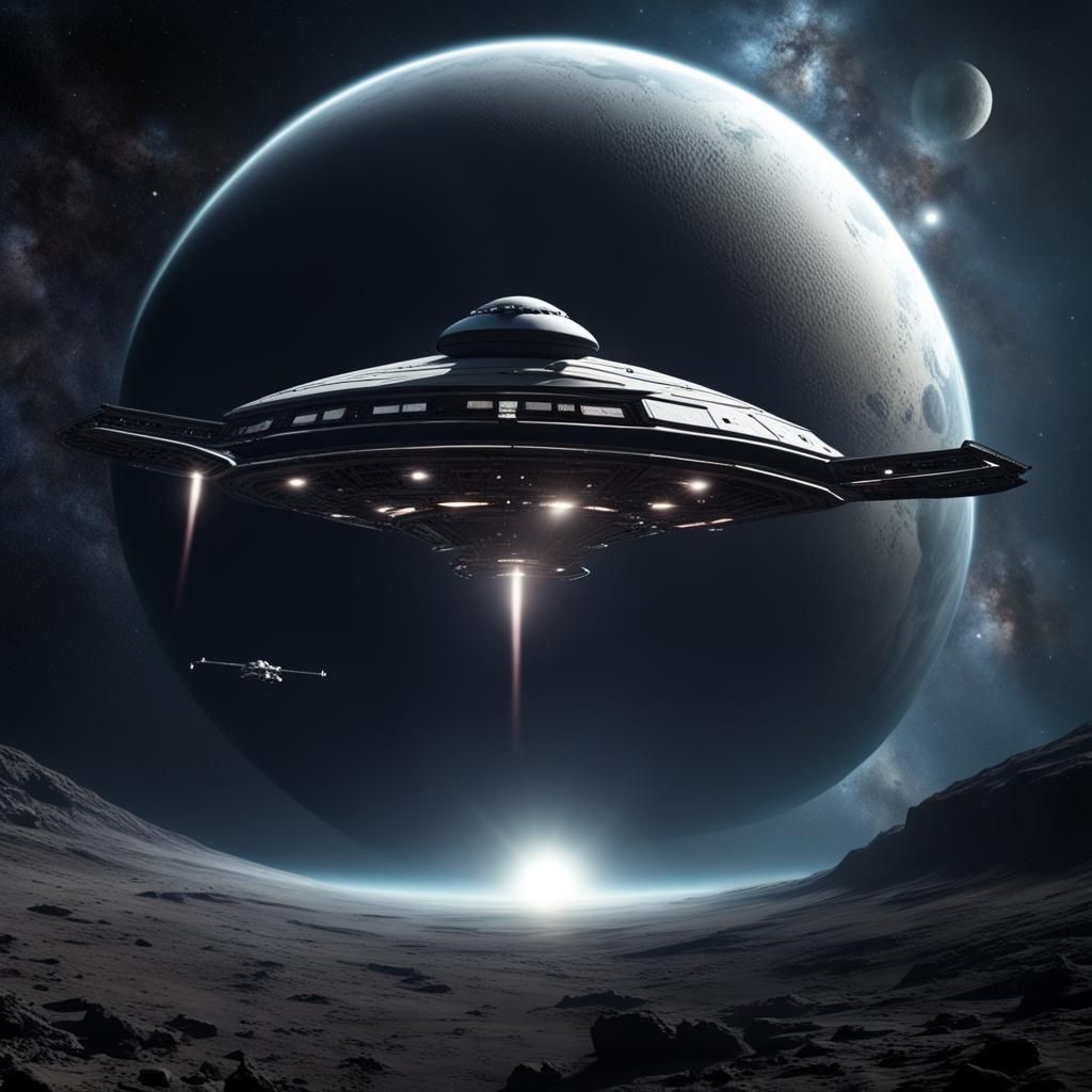 Alien Starship Near Earth in Dark Space