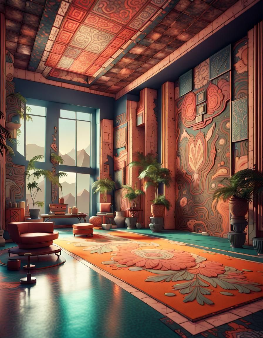 Maximalist Art Deco Illustration in Tonalism Style