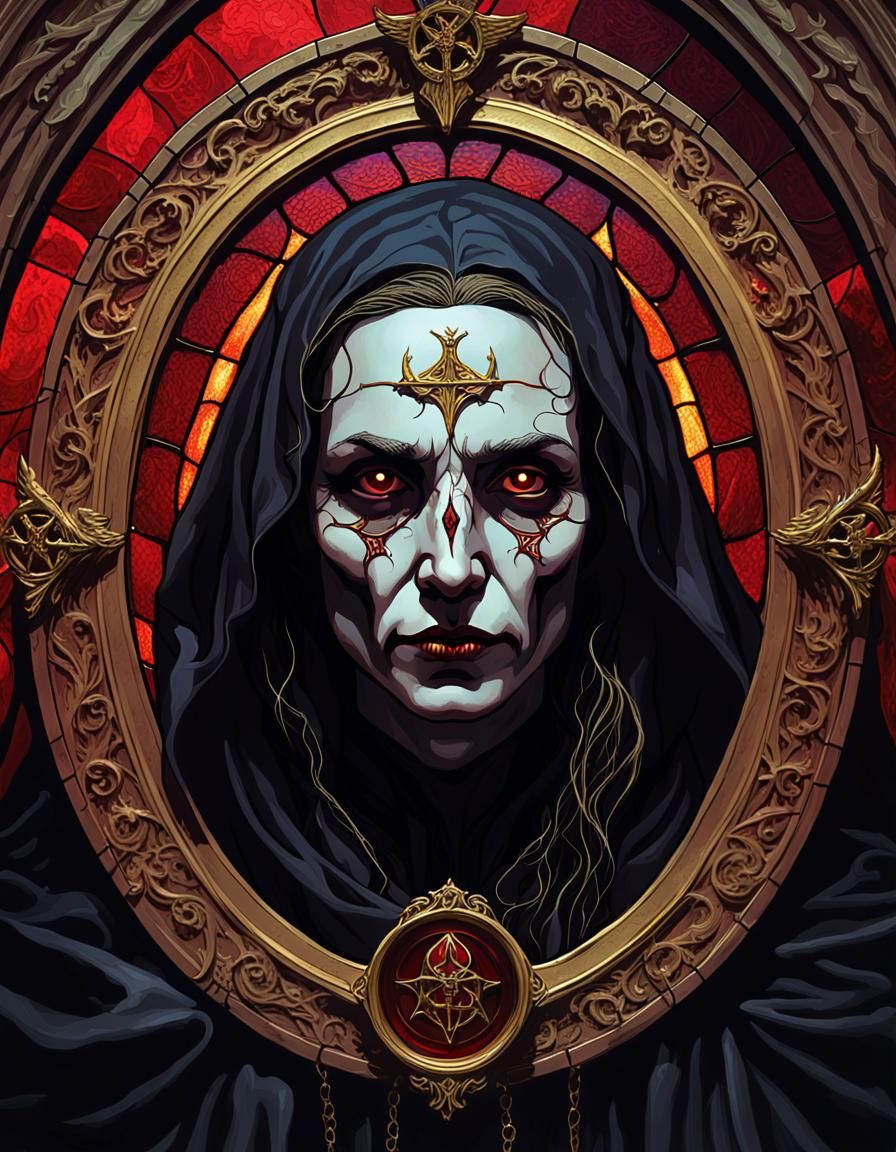 Gothic Fallen Angel in Stained Glass Style