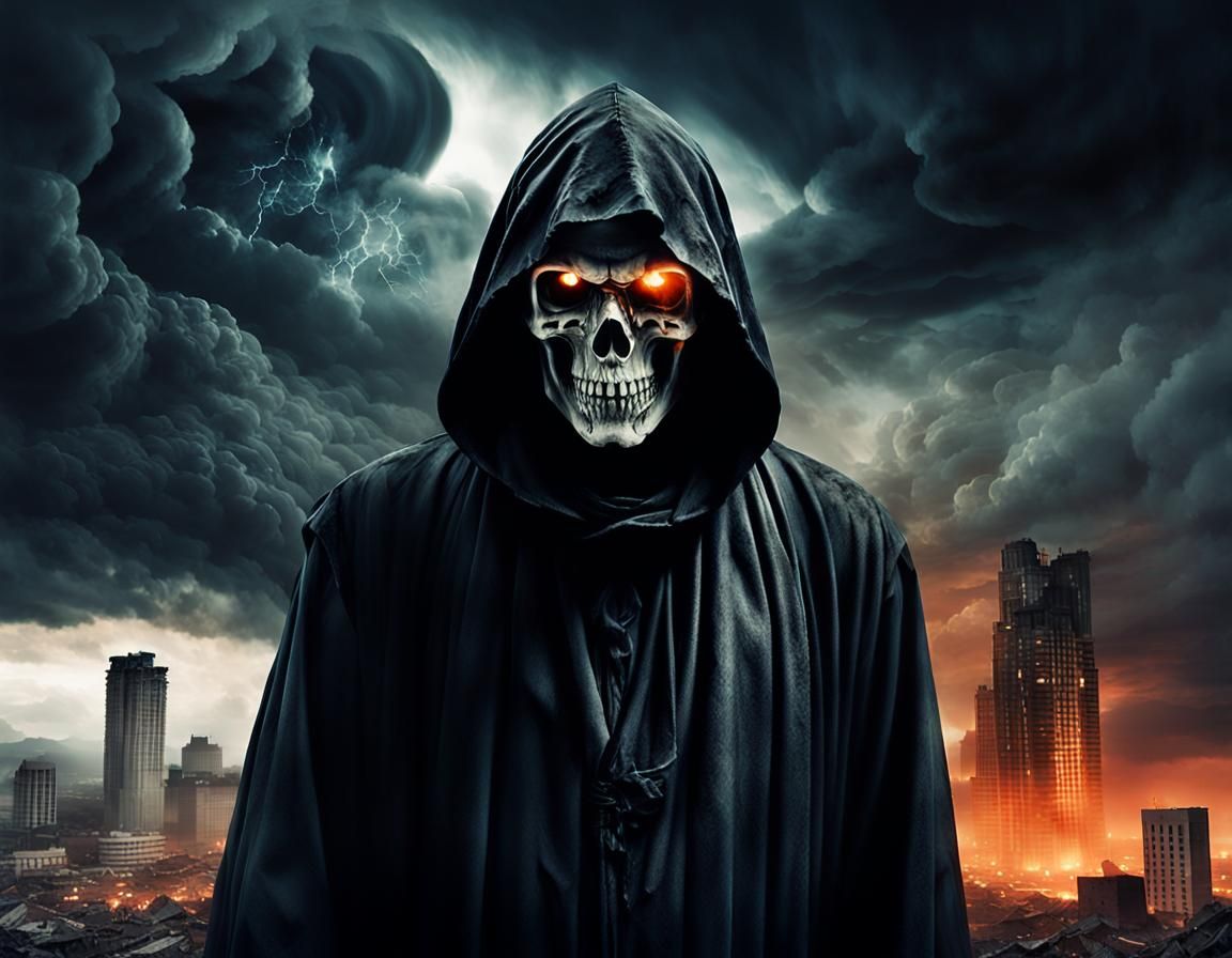 Grim Reaper Double Exposure Portrait in Ethereal Style