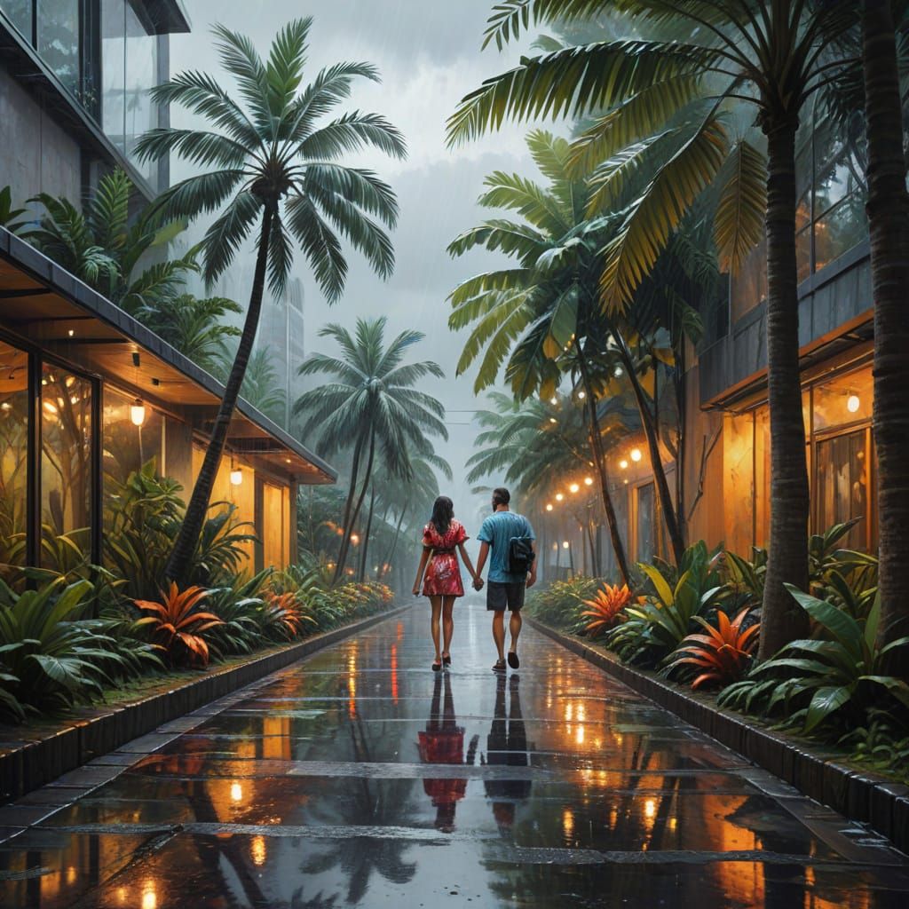 Tropical Rainy Day Hideaway: Hyperrealistic Splash Art