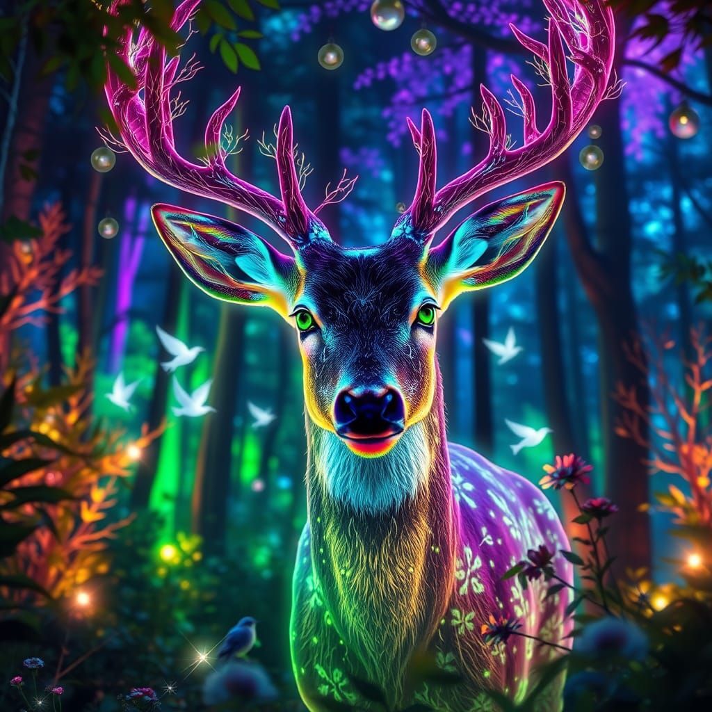 Glowing Deer in Fluorescent Alien Forest