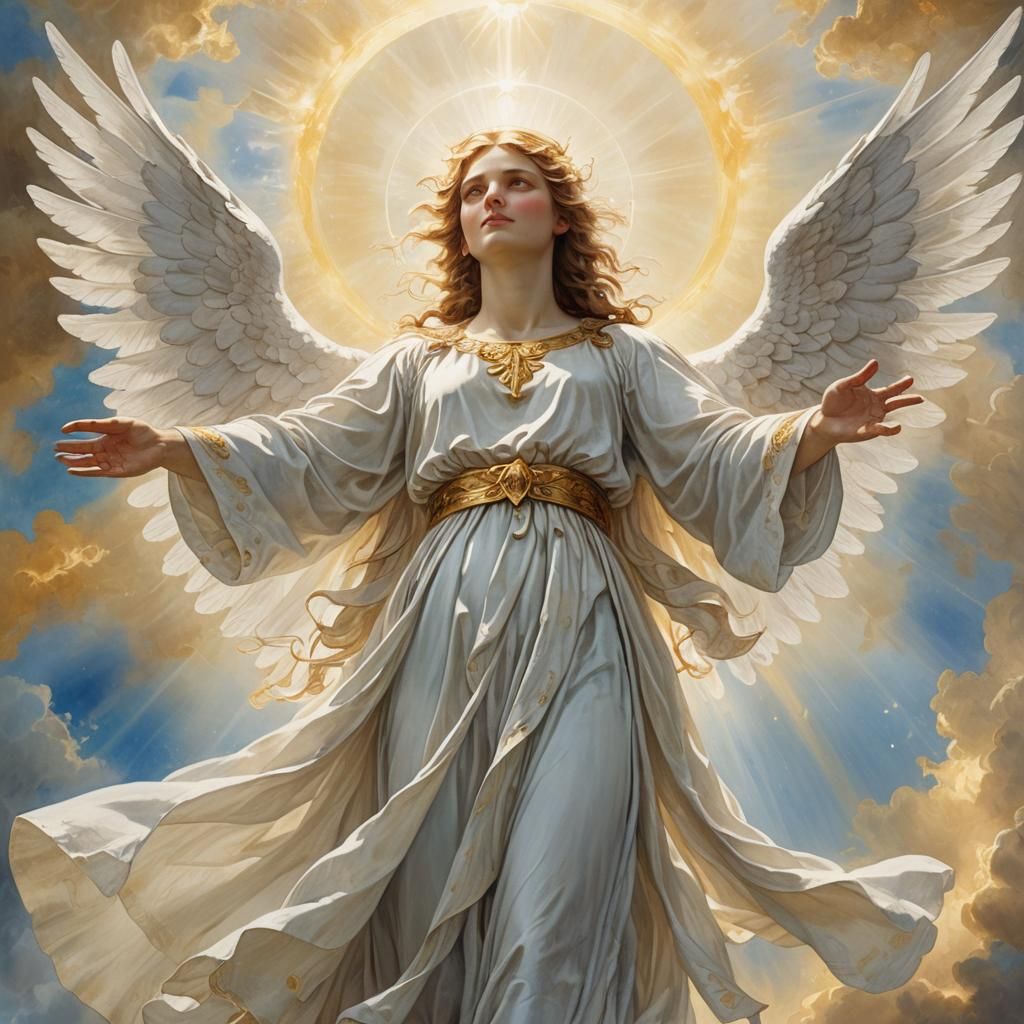 Angel Rising in Radiant Watercolor Style