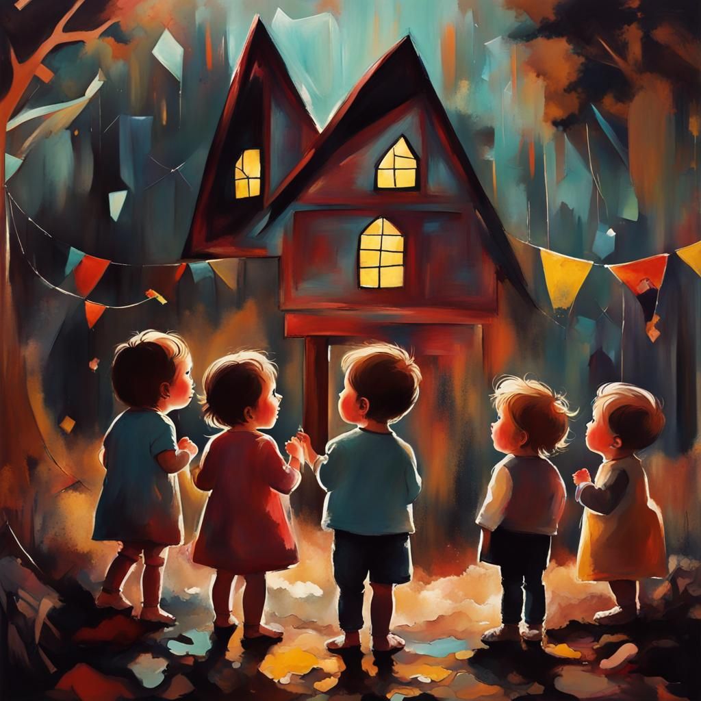 Children Singing Nursery Rhyme in Abstract Style