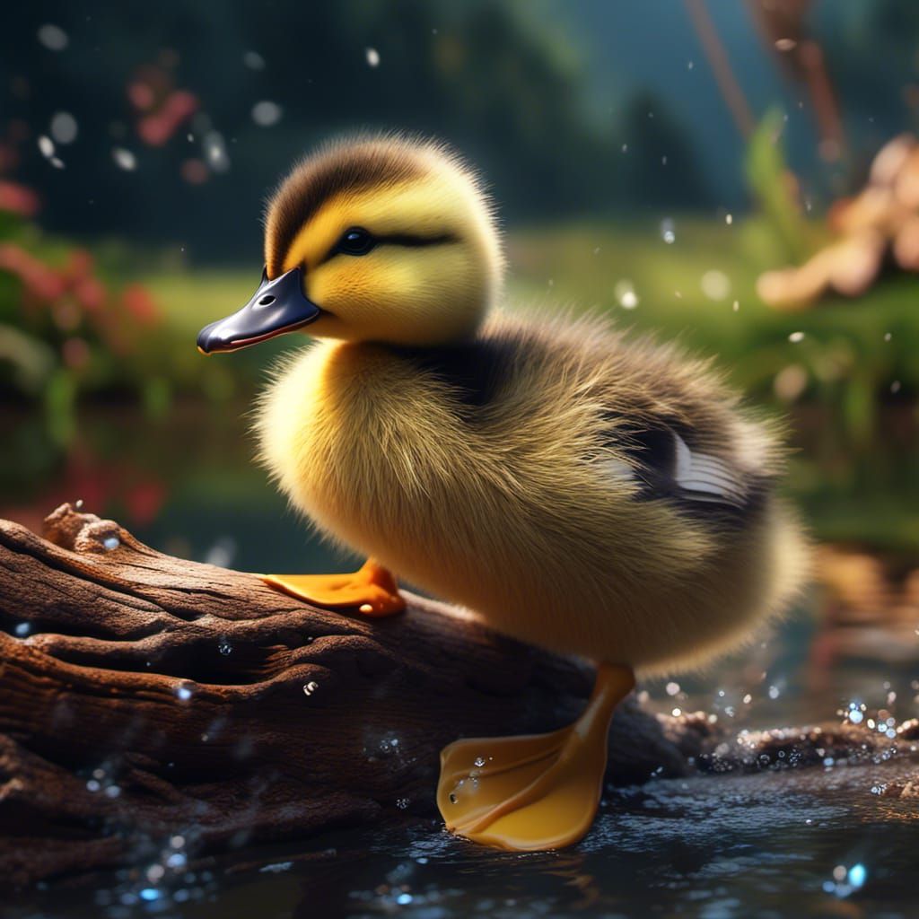 Cute Duckling Portrait in Detailed Digital Painting