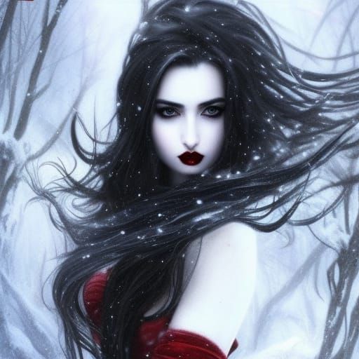 Gothic Snow Beauty with Windblown Hair