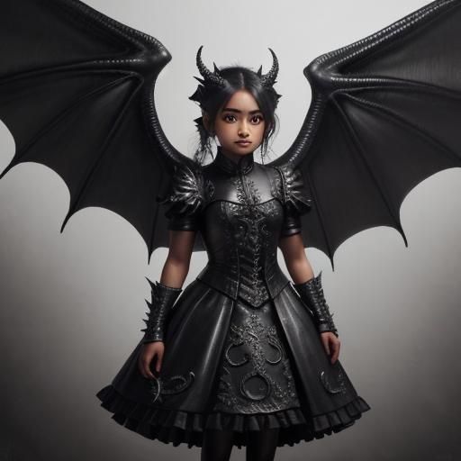 Girl in Dragon Dress: Hyperdetailed Charcoal Drawing