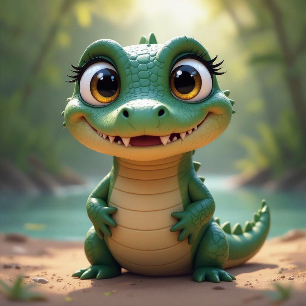 Playful Crocodile Character in Pixar Style
