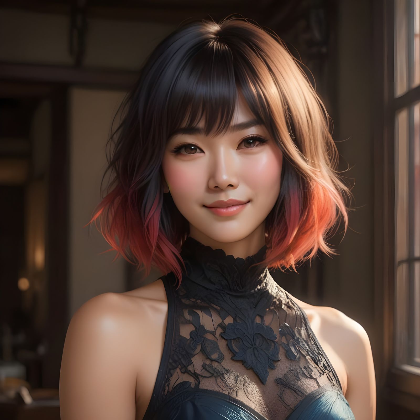 Vibrant Portrait of an Asian Woman in Soft, Expressive Light...