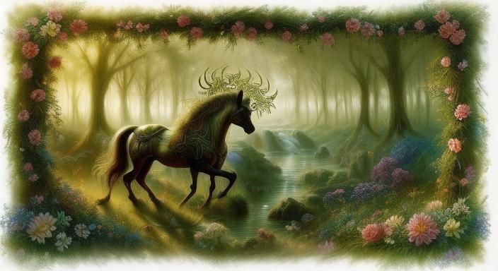 Centaur Playing Lyre in Sunlit Forest Clearing