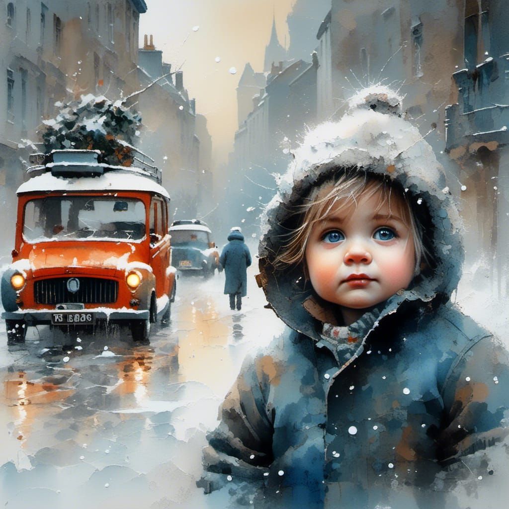 Toddler in Blizzard: Detailed Graffiti Street Art