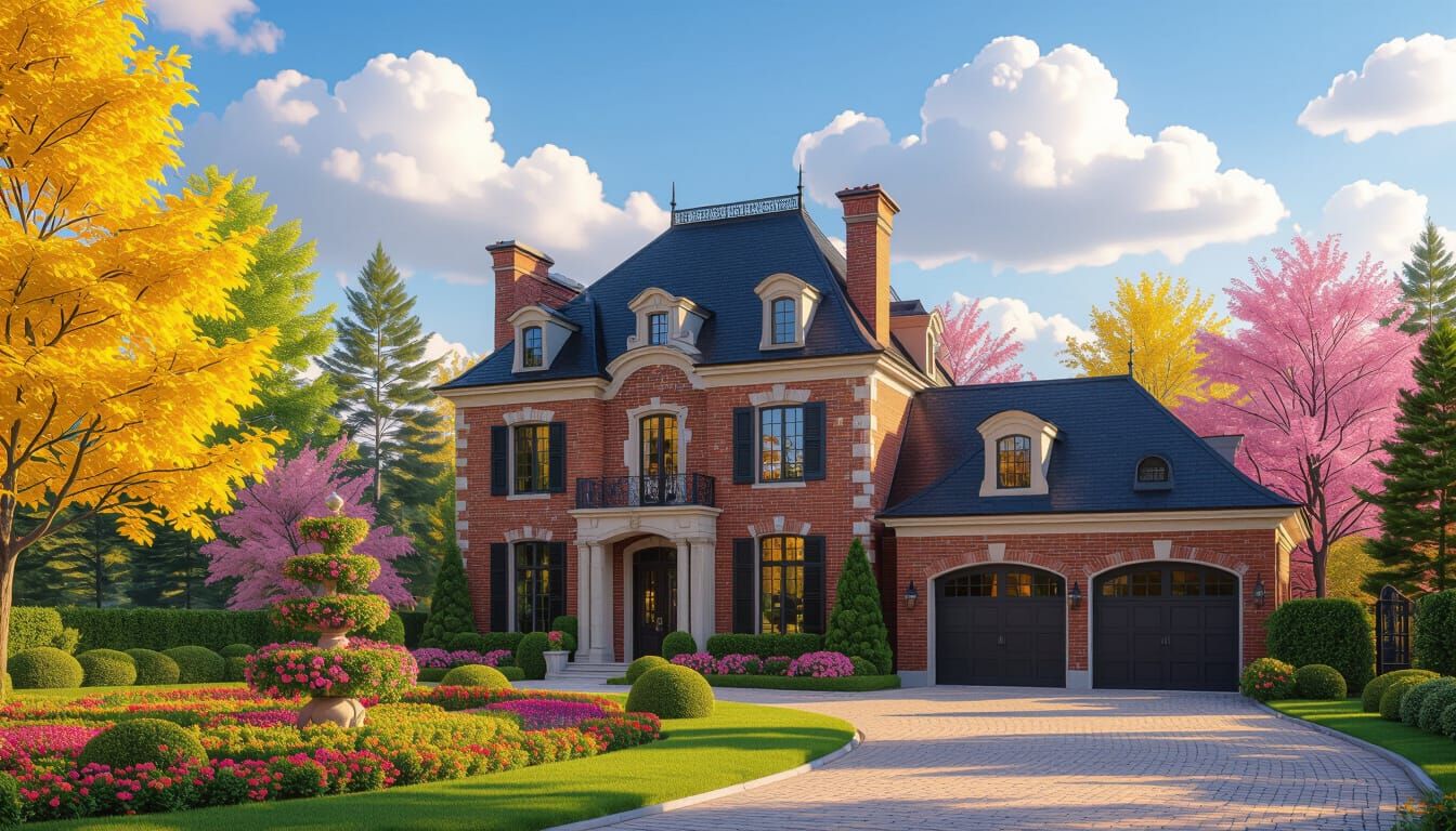 Grand Chateau Estate in Golden Hour Light