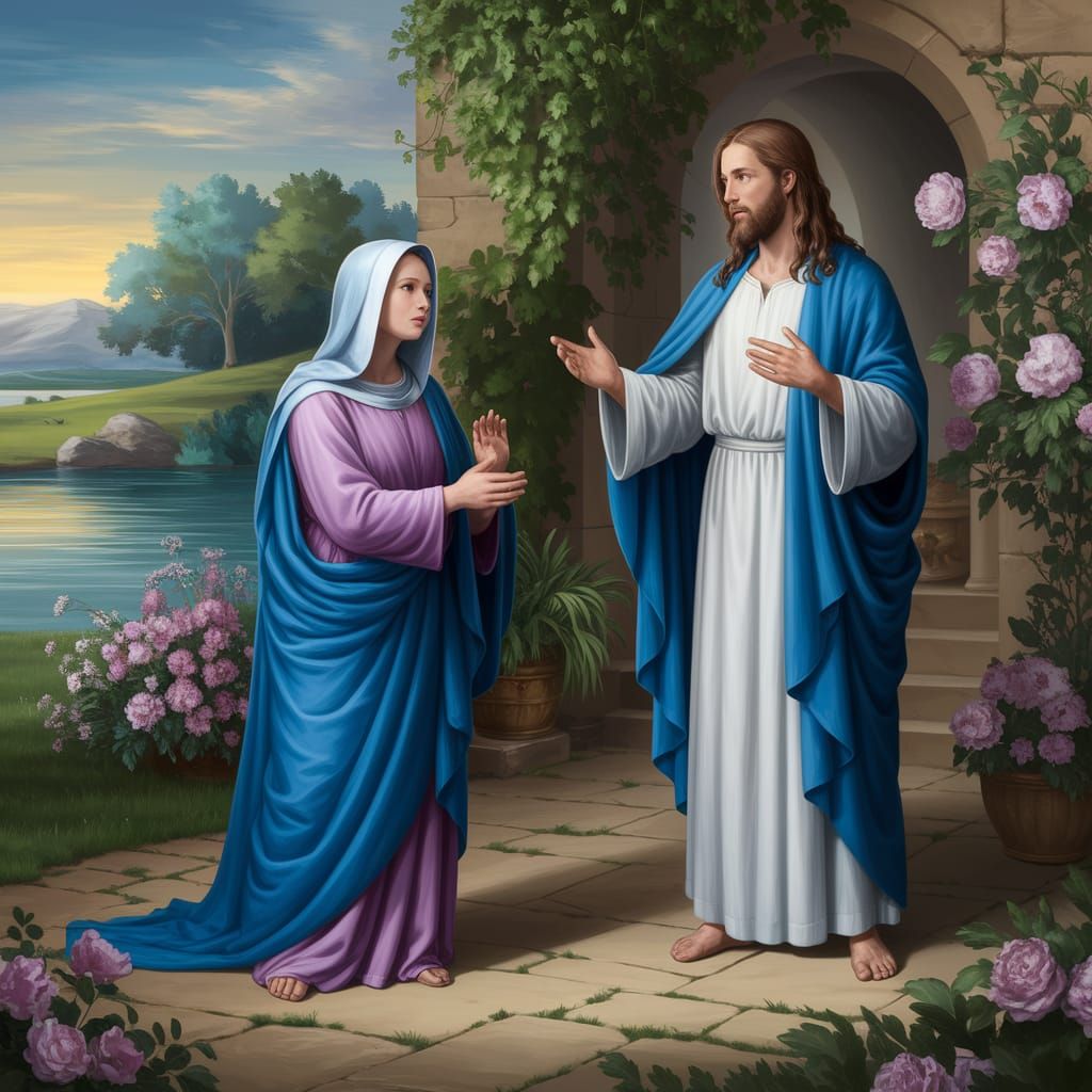 מגדלנה Mary Magdalene turned around and saw יֵשׁוּעַ Jesus standing there, but she did not know that it was יֵשׁוּעַ Jes...