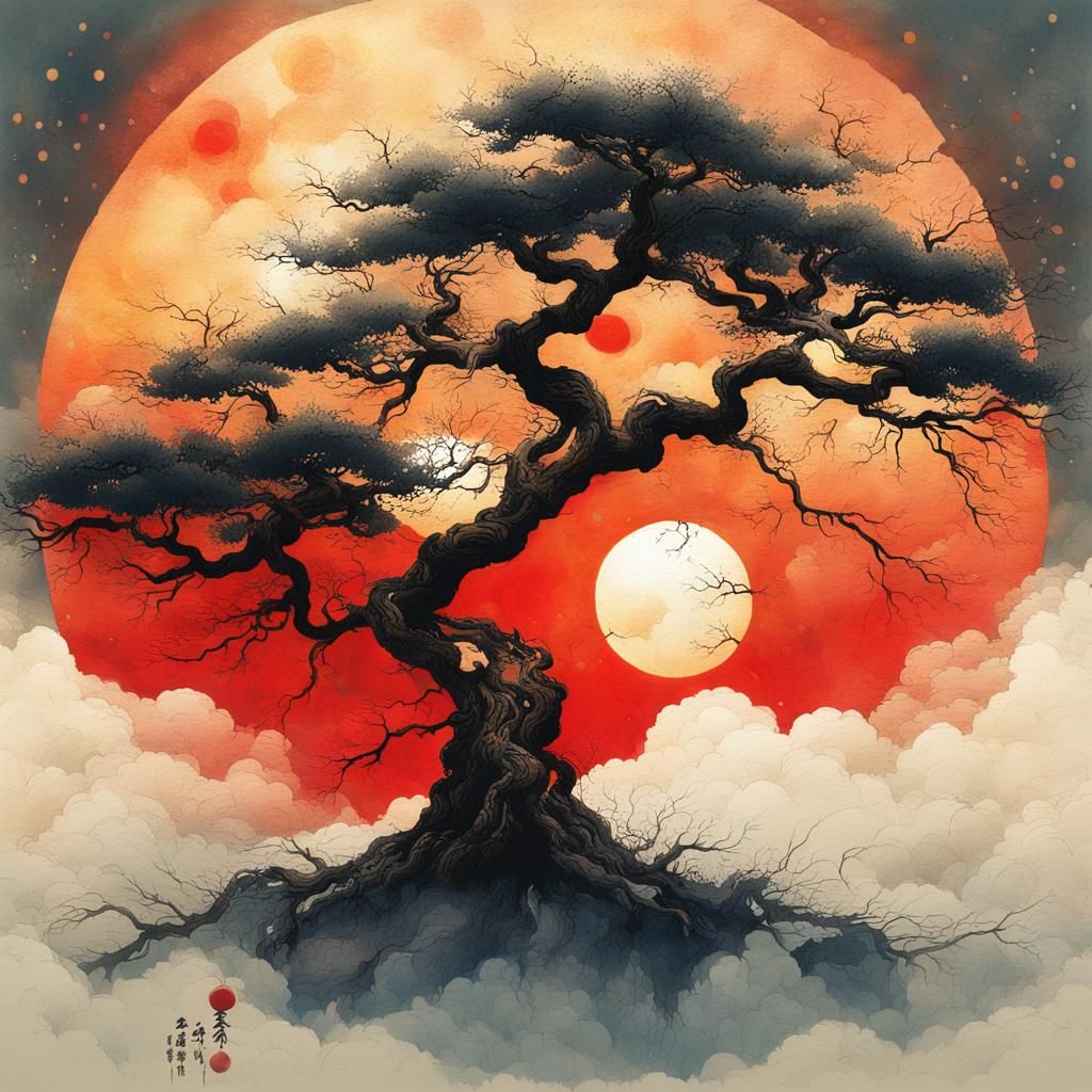 Old Tree in Chinese Ink Painting Style