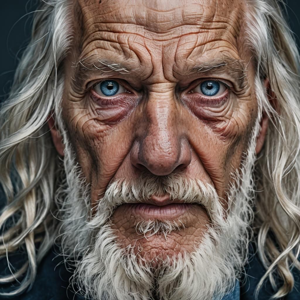 Intense Portrait of Elderly Man with Blue Eyes
