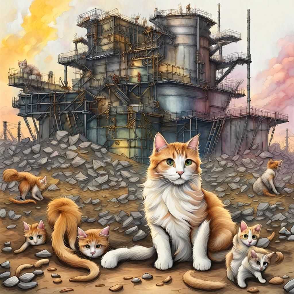 Mutated Cats in a Nuclear Inferno, Crayon Art