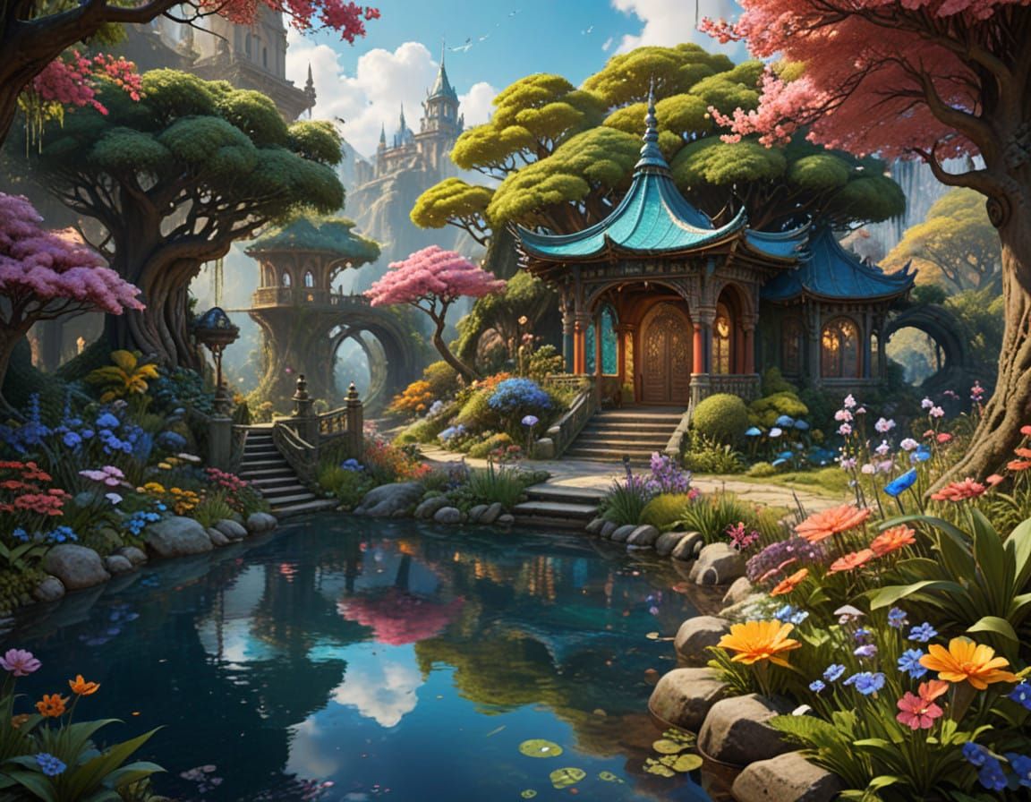 Exotic Garden in Vibrant Watercolor Style