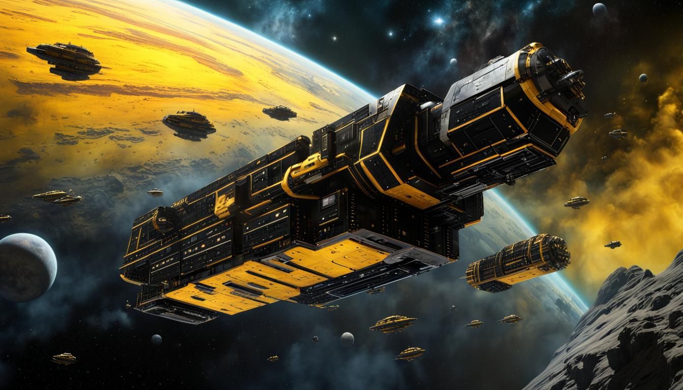 Space Freighter Convoy in Chris Foss Style