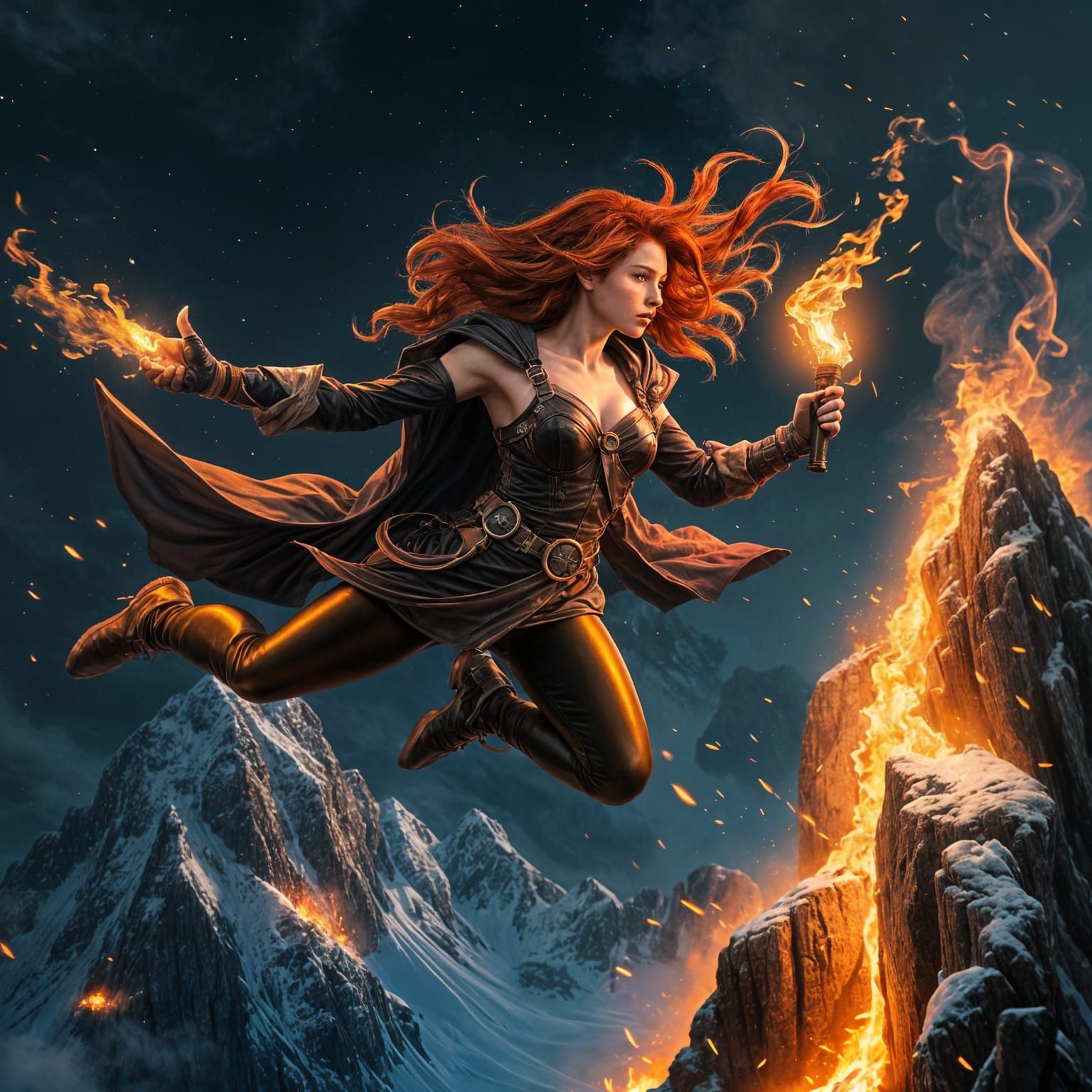 Redhead and Torch Fly Around Fiery Mountain