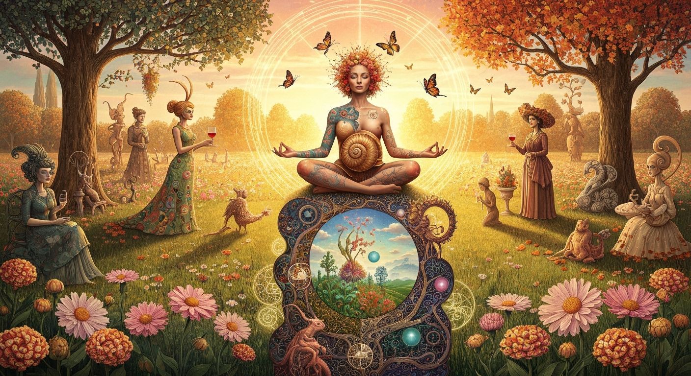 Surreal Garden with Mystical Woman in Expressionist Style