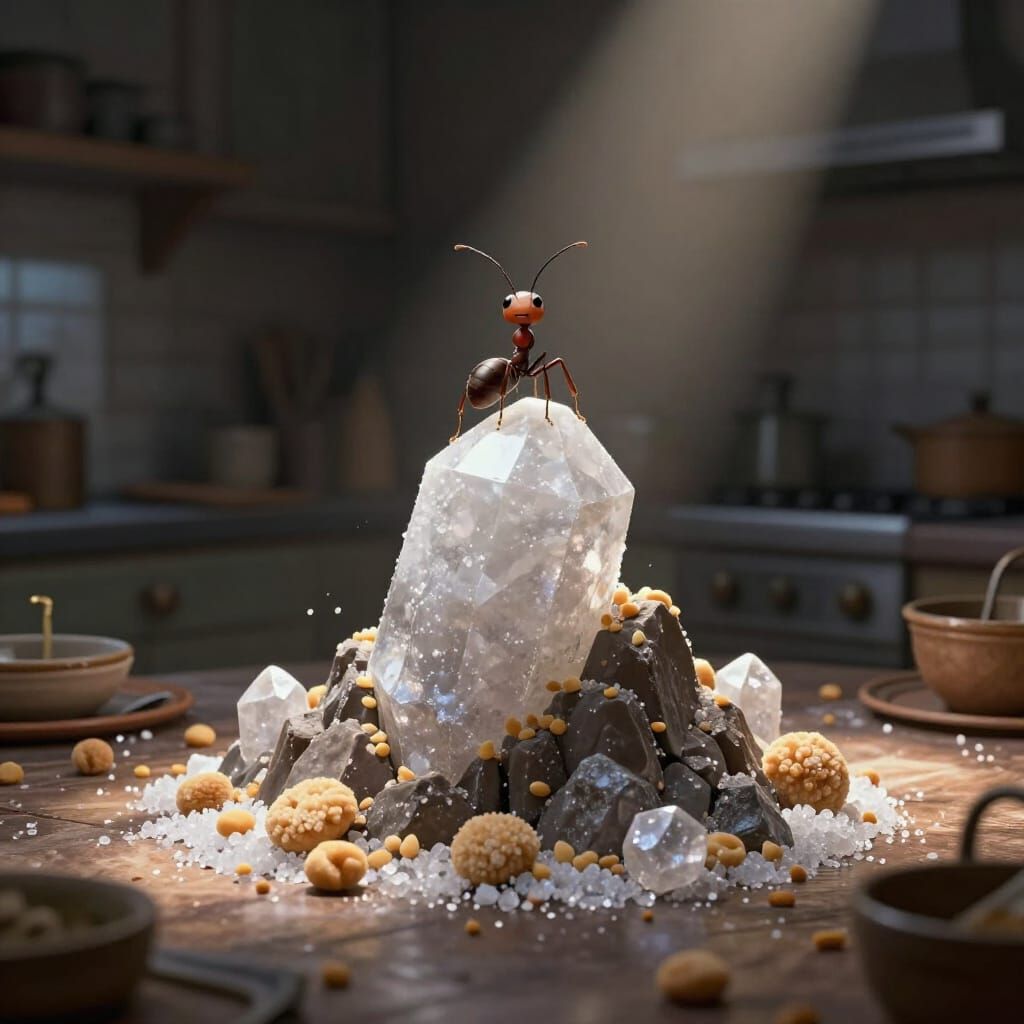 Ant's Epic Sugar Crystal Victory in Dark Fantasy Style