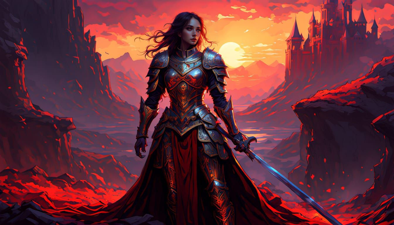 Victorious Dark Fantasy Warrior in Shining Armor