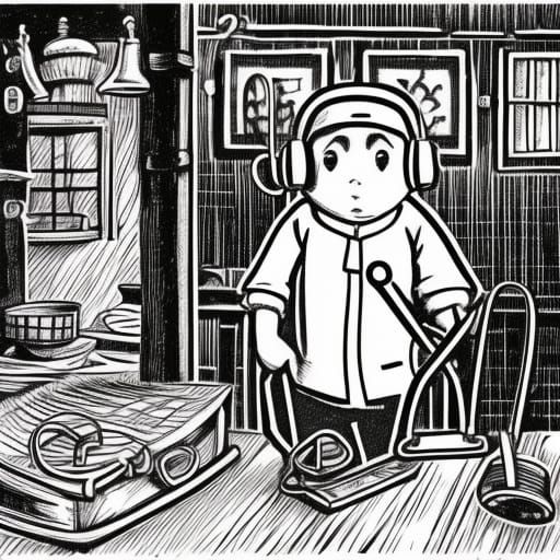 18th Century Architect Forging Keys in Linocut Style