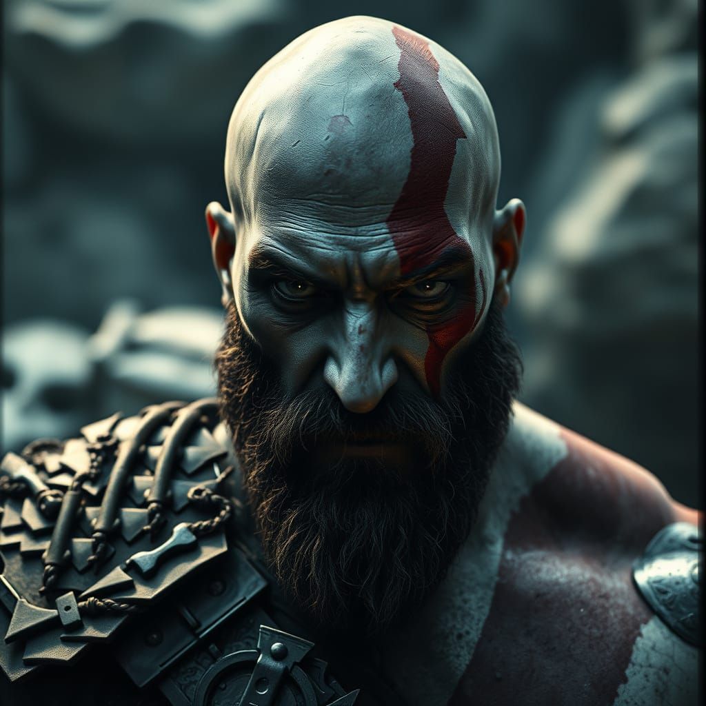 Kratos God of War in Gritty Live-Action Style