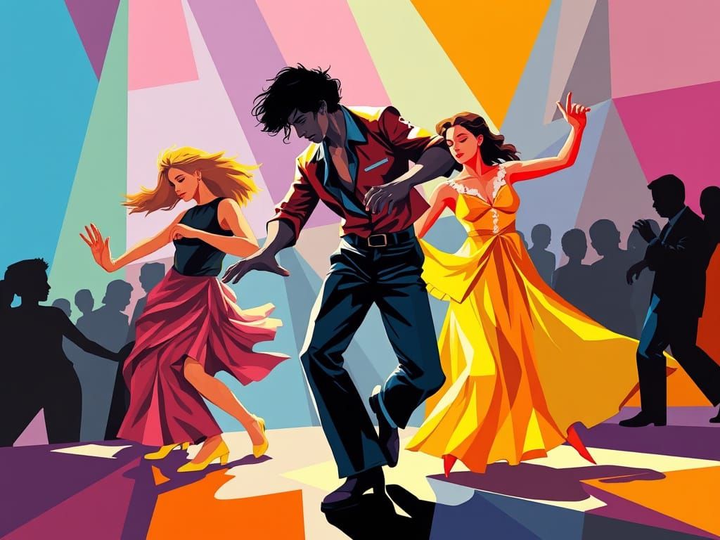 Cubist Disco Scene with Surreal Twist