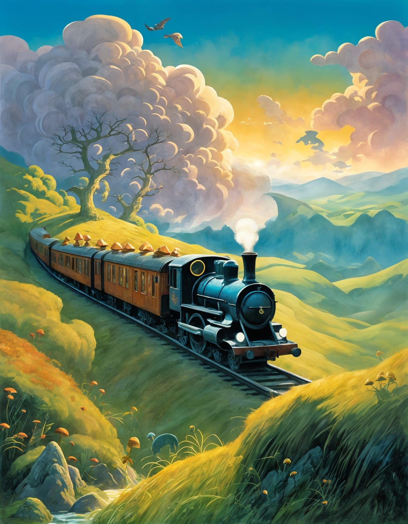 Fantasy Train Chugs Through Whimsical Landscape