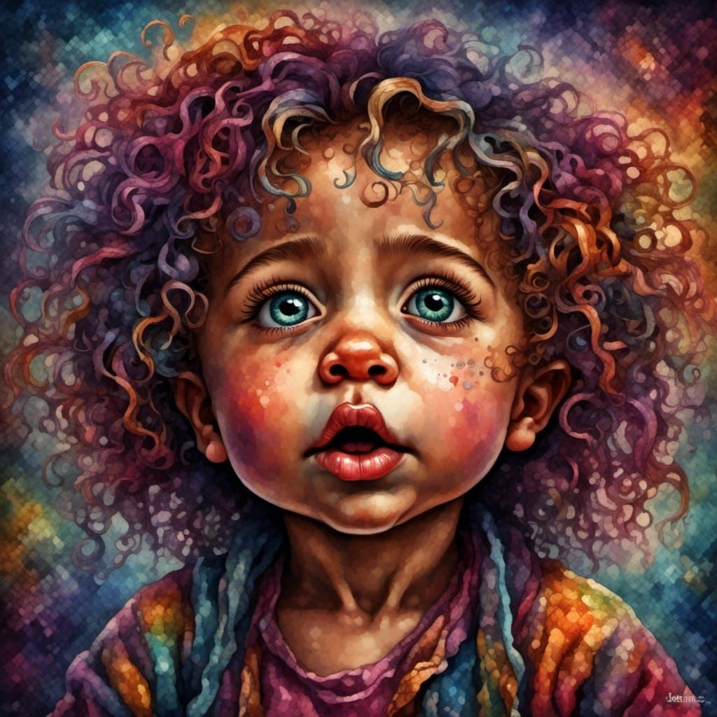 Sobbing Baby Girl with Curly Hair