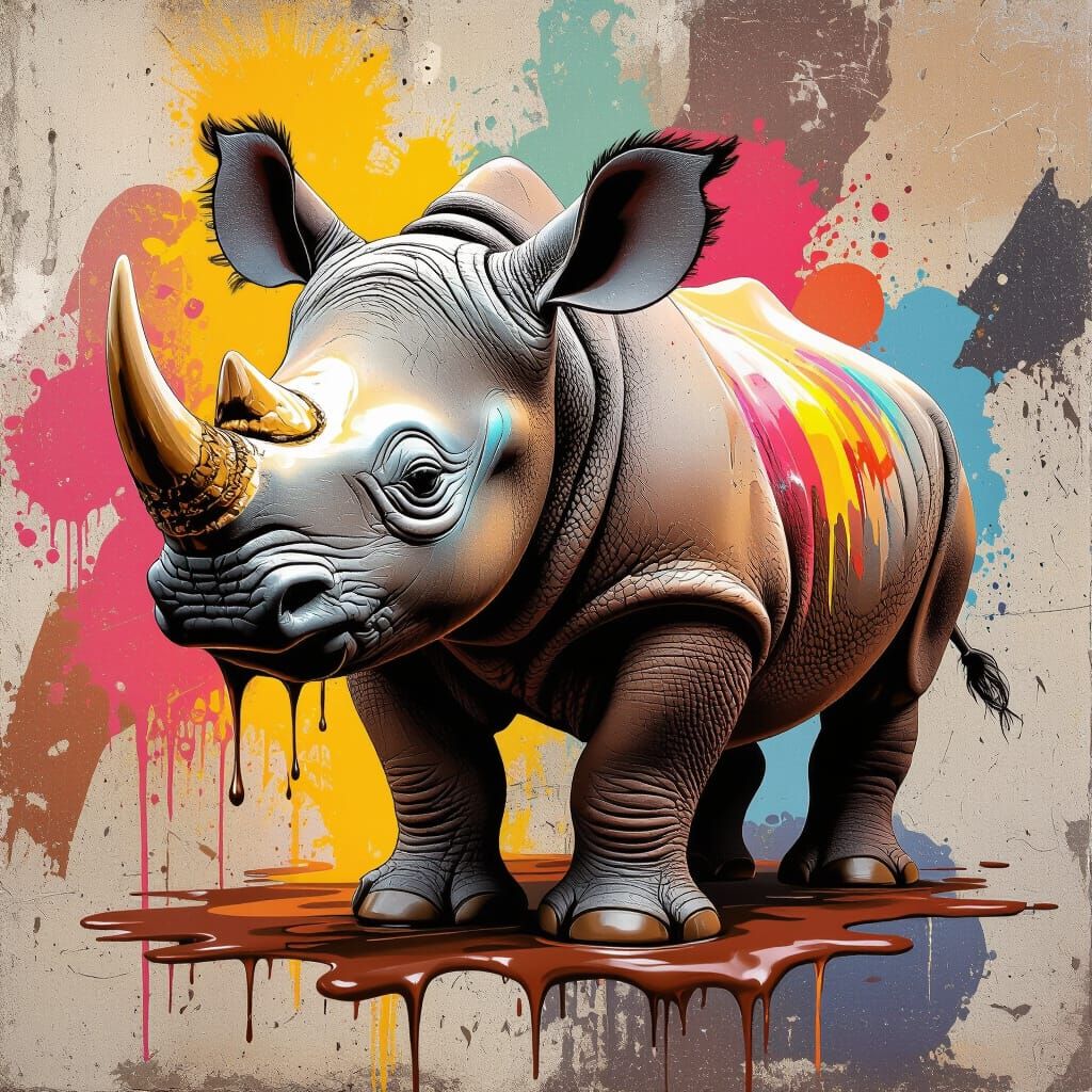 Melting Chocolate Baby Rhino in Graffiti Art Style
