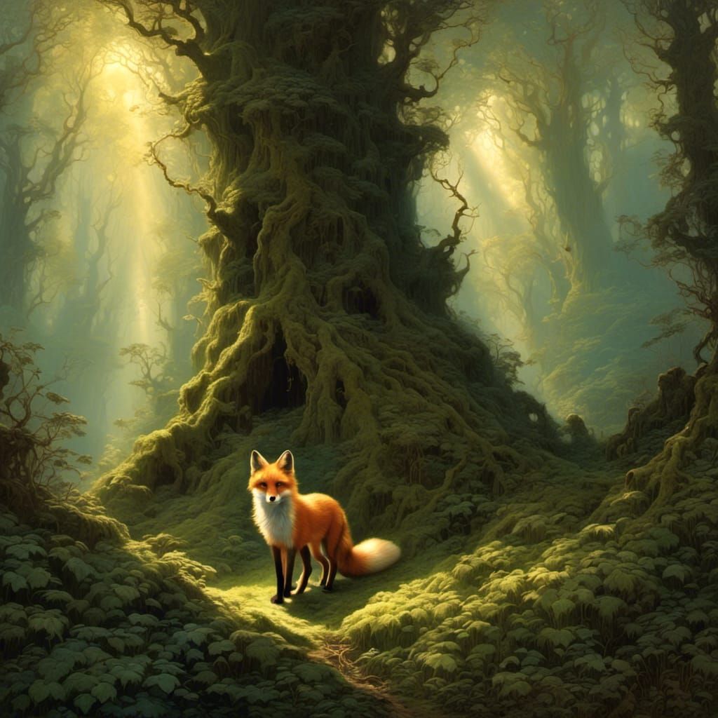 Enchanted Forest Scene: Miniature Fox Portrait