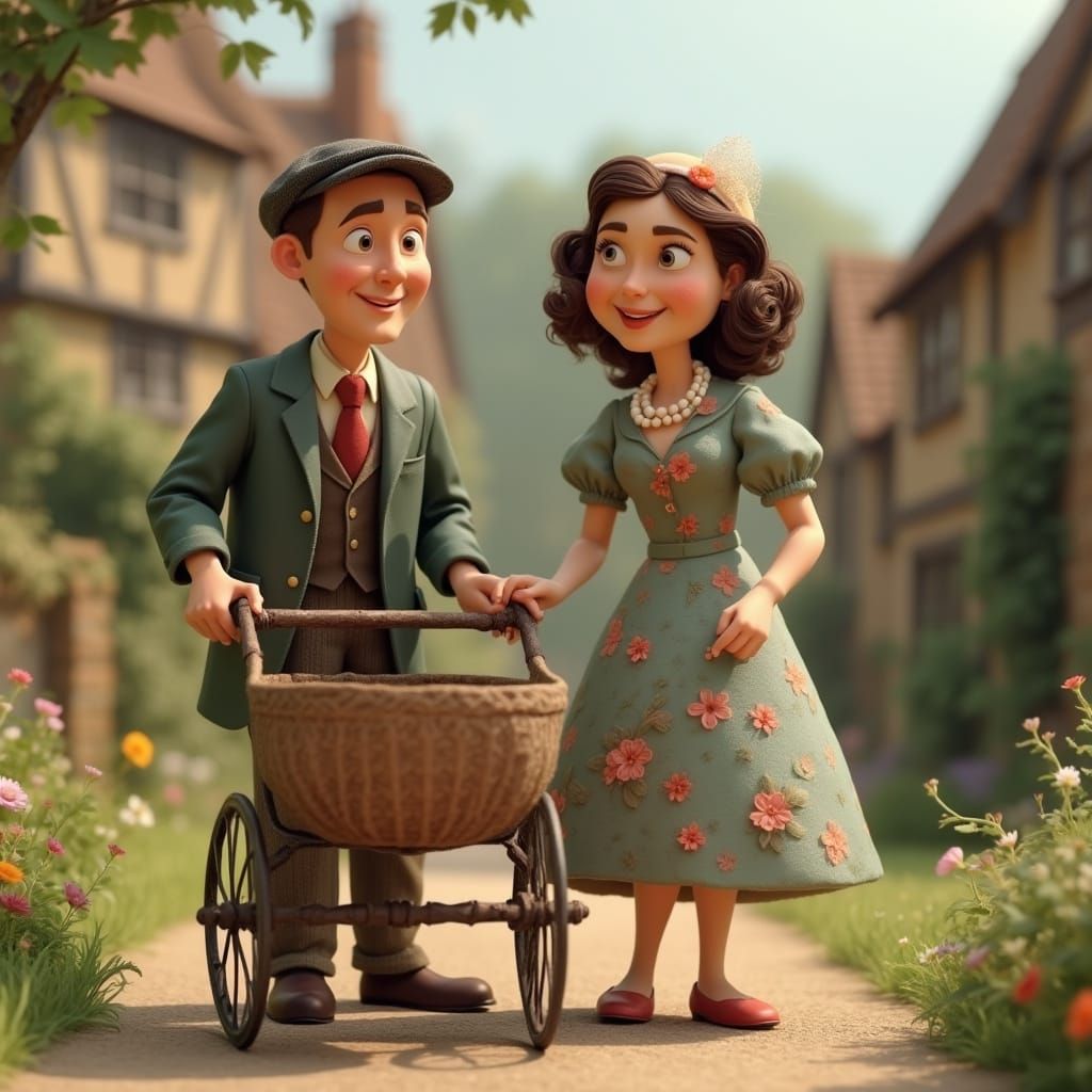 Charming Claymation Couple in 1950s Village