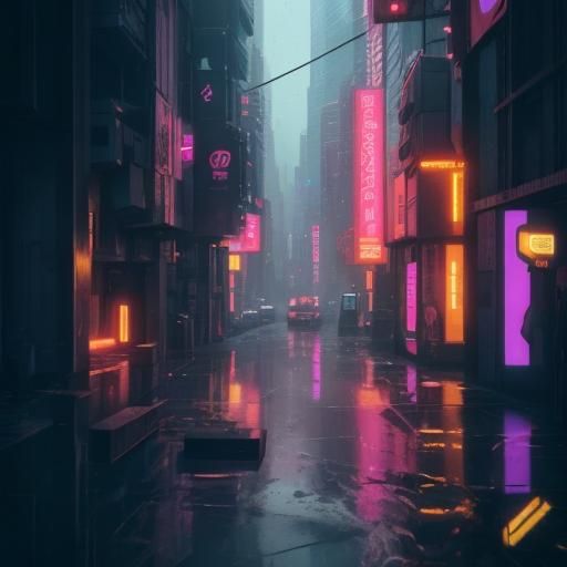 Cyberpunk Cityscape with Neon Lights and Flying Cars