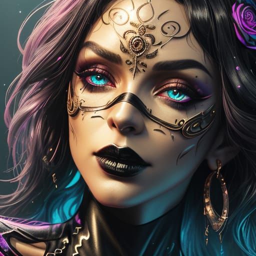 Goth Goddess in Cyberpunk Splendor