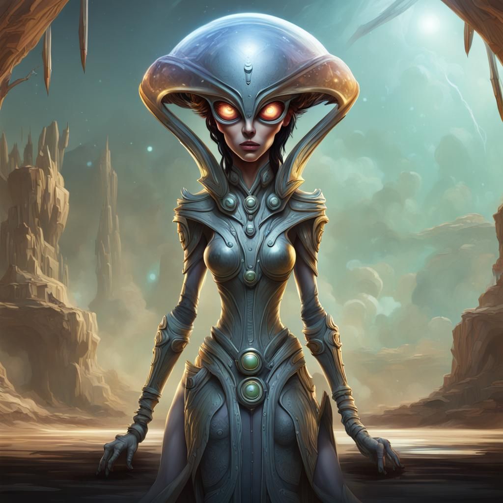Cartoon Alien Female Chief Full Body View