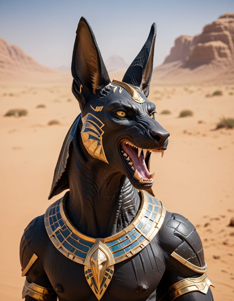 Egyptian God Anubis Lets Out a Fierce Roar