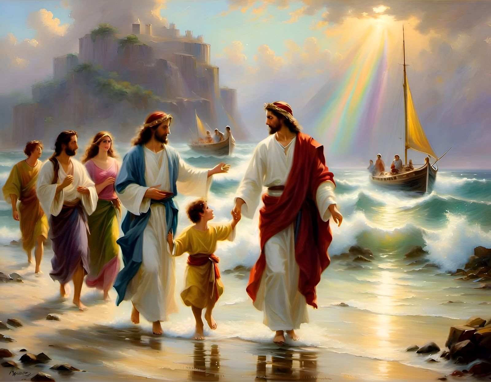 Jesus Teaching Disciples: Ethereal Oil Painting