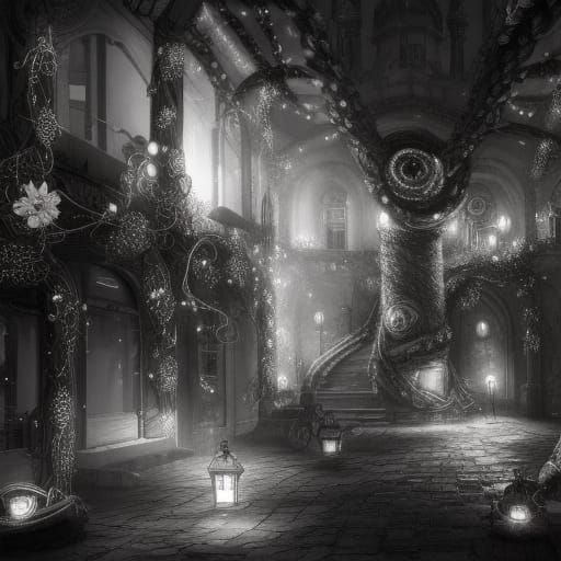 Night City of Iron Tentacles in a Dreamy Digital Art Style