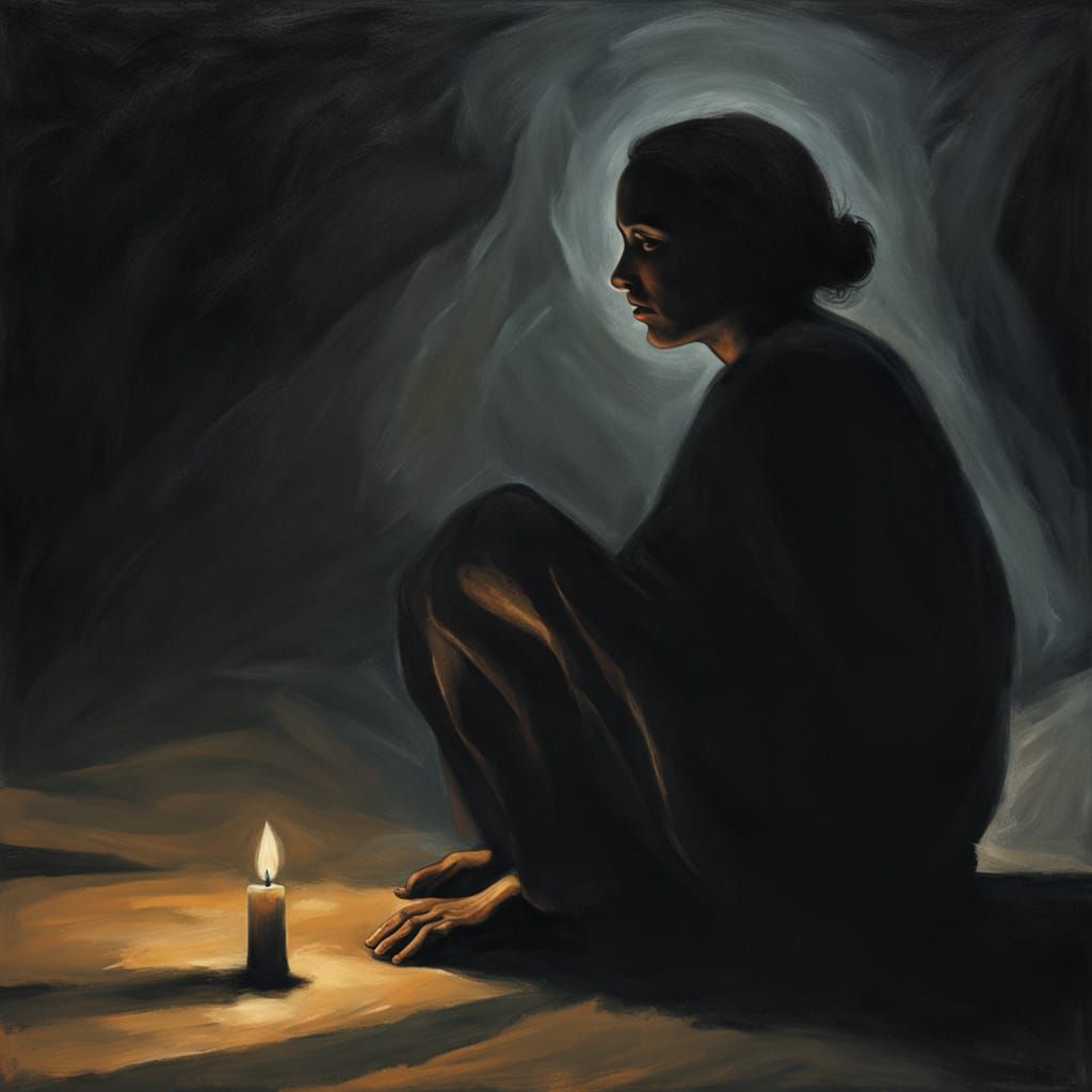 Ominous Figure in Darkness: A Melancholic Oil Painting