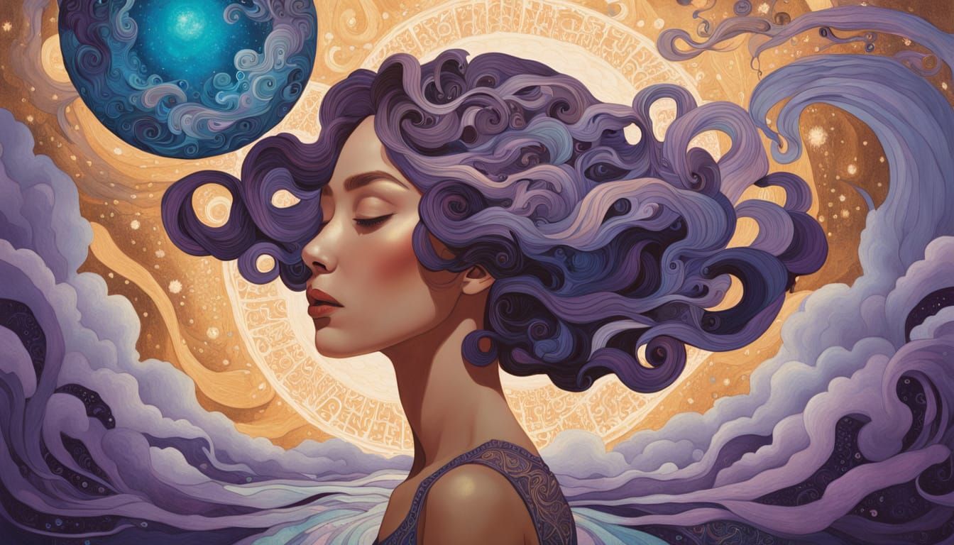 Cosmic Surrealism: Eclipsed Woman in Vibrant Colors