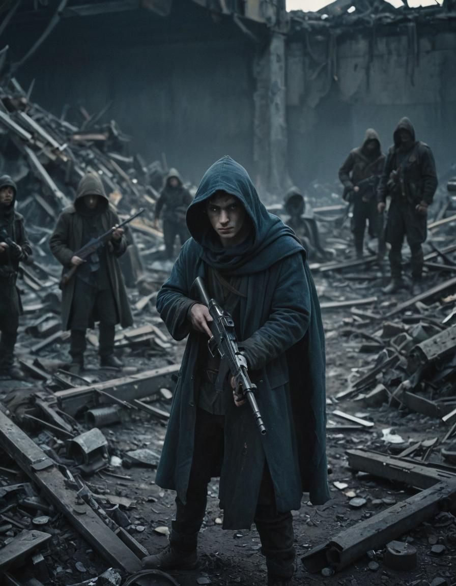 Gritty Industrial Film Still of Half-Elf with Gun