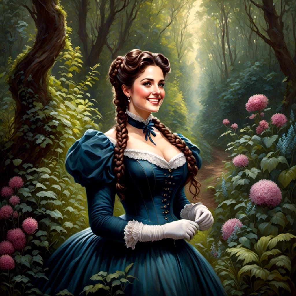 Elegant Victorian Woman in Lush Forest